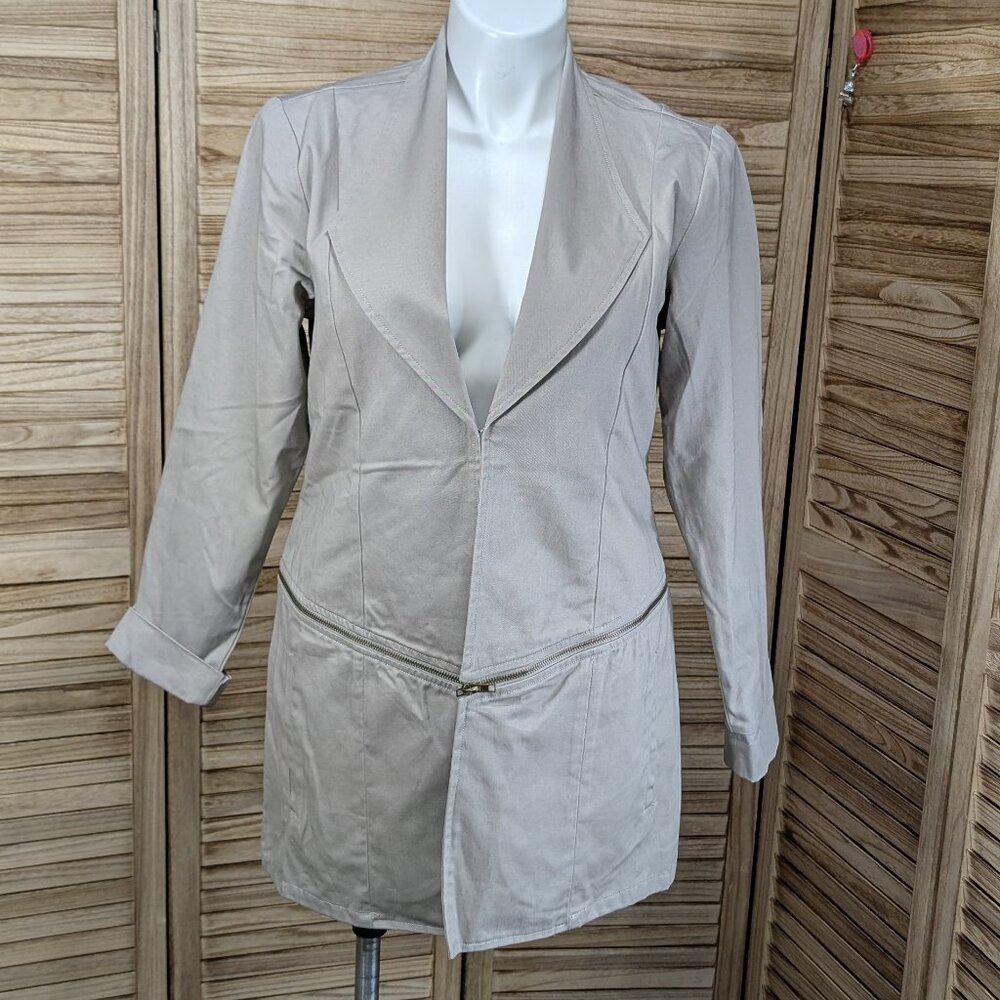 Simply Noelle Blazer Beige Unzips For Short Jacket Open Front NWT Size L/XL